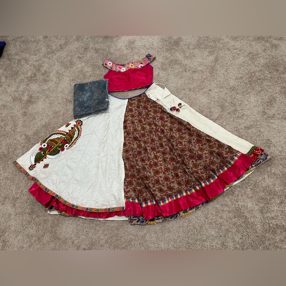Pink white garba navratri festive traditional chaniya lehenga ghagra choli - Picture 8 of 12